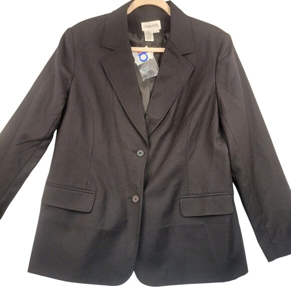 Chadwicks Womens Black 100% Wool Blazer Jacket Size 16 Classic Staple Career - Picture 1 of 10